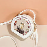 Butterfly Print Small Round Shoulder Bag for Women