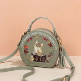 Butterfly Print Small Round Shoulder Bag for Women