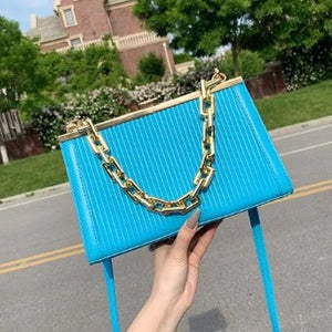 Solid Leather Clutch Bag Handle Clip Crossbody Bag