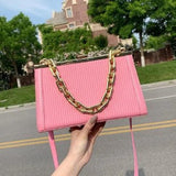 Solid Leather Clutch Bag Handle Clip Crossbody Bag