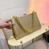 Solid Leather Clutch Bag Handle Clip Crossbody Bag