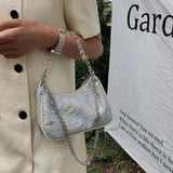 Vintage Canvas Shoulder Bag Metal Chain Women Small Handbag