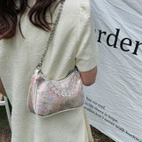 Vintage Canvas Shoulder Bag Metal Chain Women Small Handbag