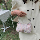 Vintage Canvas Shoulder Bag Metal Chain Women Small Handbag