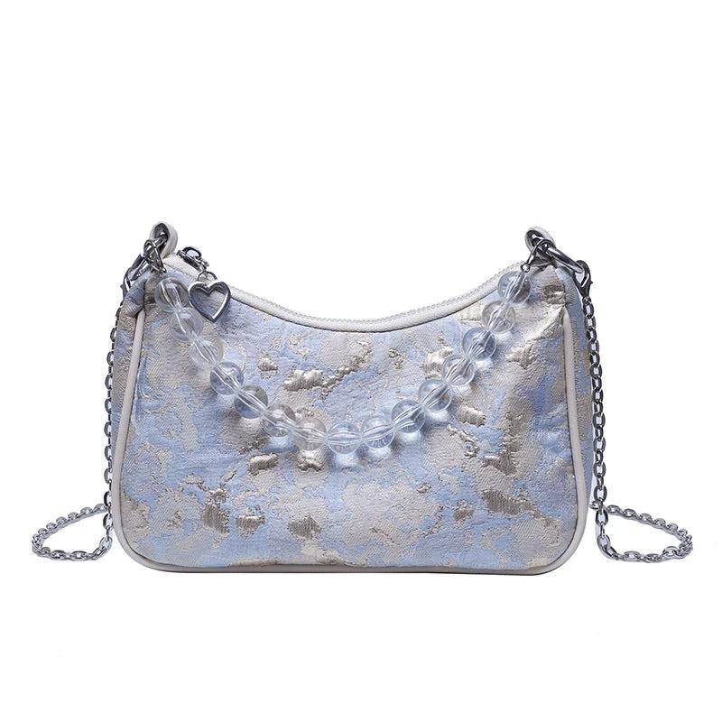 Vintage Canvas Shoulder Bag Metal Chain Women Small Handbag