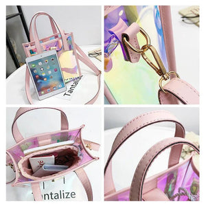 Summer Transparent Bag Ladies Handbag 2 pcs Messenger Crossbody Pack