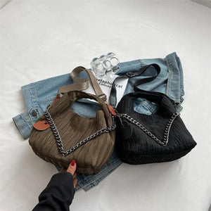 Ruched Chain Single Shoulder Bag Women Top Handle Cross Body Totes