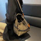 Ruched Chain Single Shoulder Bag Women Top Handle Cross Body Totes