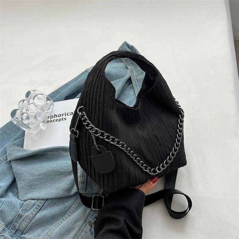 Ruched Chain Single Shoulder Bag Women Top Handle Cross Body Totes