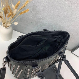 2Pcs Women's Crossbody Bag Pu Leather Skull Rivets Bucket Shoulder Handbags
