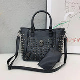 2Pcs Women's Crossbody Bag Pu Leather Skull Rivets Bucket Shoulder Handbags