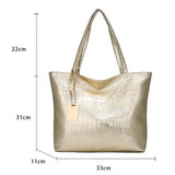 Silver Crocodile Shoulder Bag, PU Leather Tote for Women