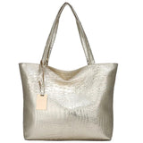 Silver Crocodile Shoulder Bag, PU Leather Tote for Women