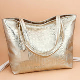Silver Crocodile Shoulder Bag, PU Leather Tote for Women