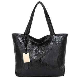 Silver Crocodile Shoulder Bag, PU Leather Tote for Women