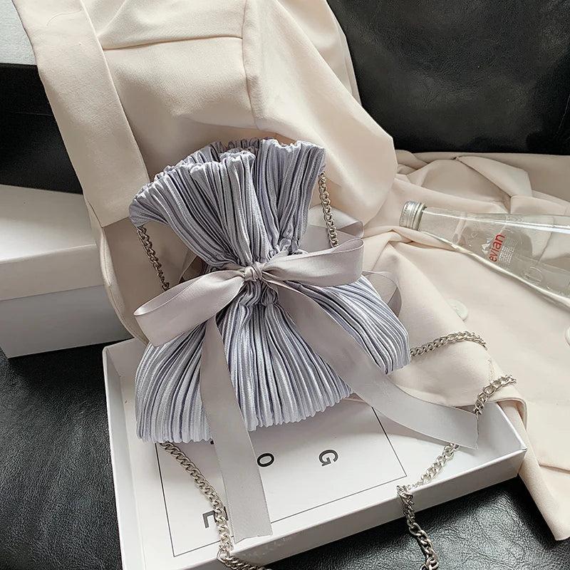 Velvet Girl Bow Bucket bag High-quality Chain Shoulder Messenger Bag