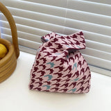Vintage Houndstooth Crochet Knitted Japanese Knot Bag 90s Y2K