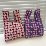 Vintage Houndstooth Crochet Knitted Japanese Knot Bag 90s Y2K