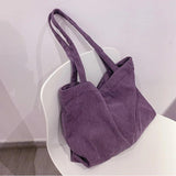 Corduroy Shopper Tote Bag Zipper Large Capacity Winter Handbag