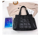 Winter Padded Duffel Bag Nylon Plaid Shoulder Tote