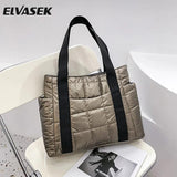 Winter Padded Duffel Bag Nylon Plaid Shoulder Tote