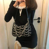 Girls Chains Shoulder Bag Heart Embroidered Handbag Armpit Bag and Purse