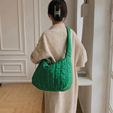 Vintage Nylon Quilted Crossbody Bag High Capacity Shoulder Handbag