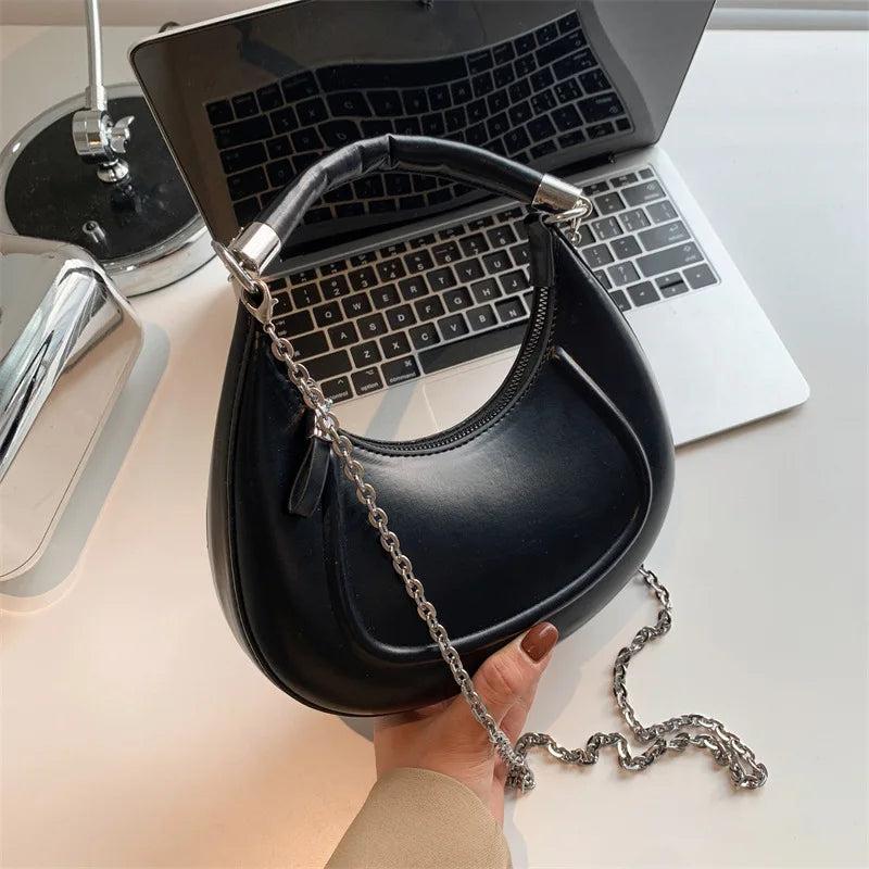 Half-moon Handbag PU Leather Shoulder Bag Lady Handle Bag and Purse