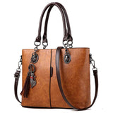 Solid Leather Tassel Crossbody Shoulder Bag for Women