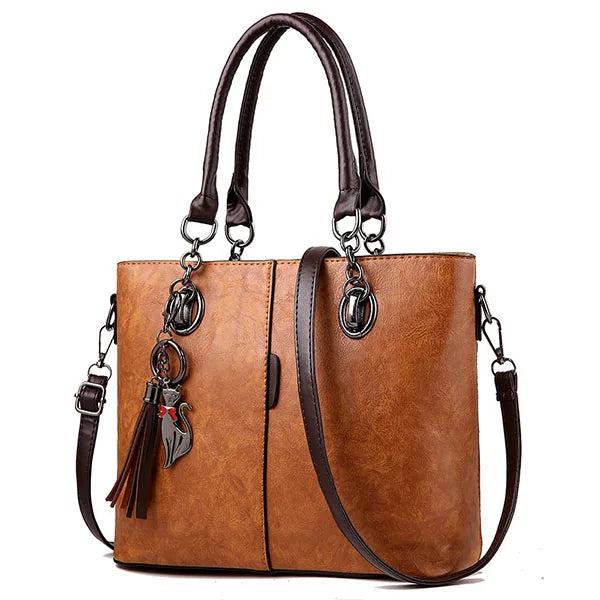 Solid Leather Tassel Crossbody Shoulder Bag for Women