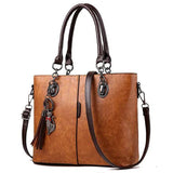 Solid Leather Tassel Crossbody Shoulder Bag for Women