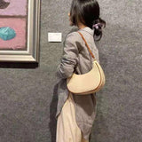 Half Moon PU Leather Tote Bag Women's Underarm Shoulder Solid Handbag