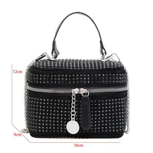 Women Small Shoulder Bag Zipper Crossbody Handbag Diamond Studded Mini Bag