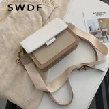Contrast Leather Crossbody Bag for Women Shoulder Handbag Travel Sac