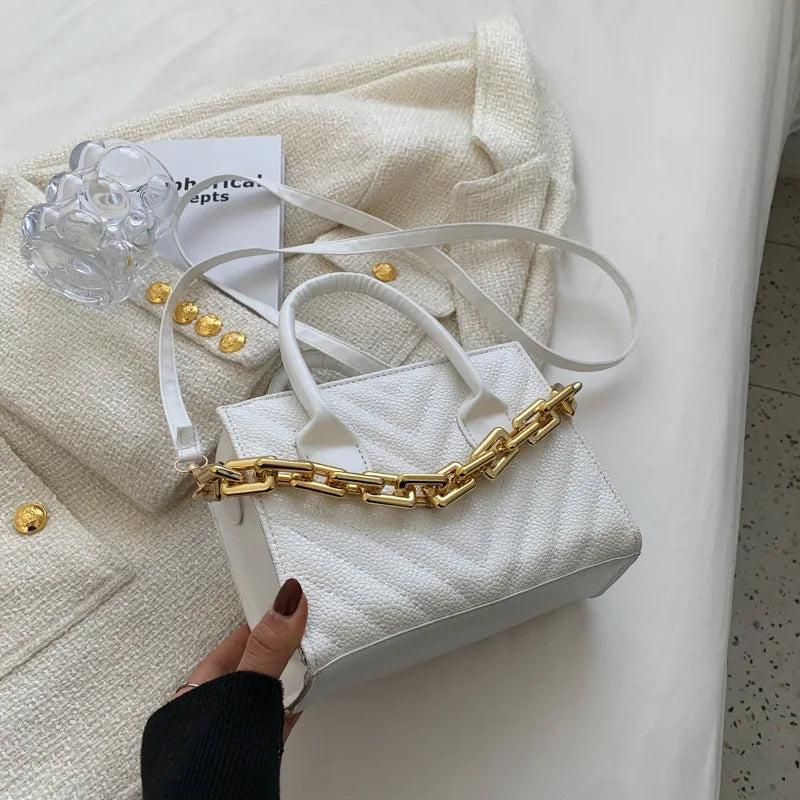 Square Pu Leather Shoulder Bag Chain Messenger Handbag