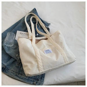 Corduroy Shopping Bag Canvas Shoulder Storage Handbag Large Tote
