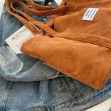 Corduroy Shopping Bag Canvas Shoulder Storage Handbag Large Tote