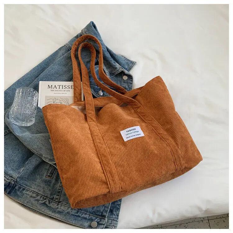 Corduroy Shopping Bag Canvas Shoulder Storage Handbag Large Tote