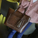 Large Capacity Leather Fringe Shoulder Bag for Women