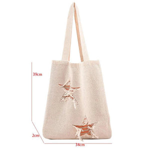 Purple Crochet Woolen Shoulder Bag Large Capacity Casual Tote for Women