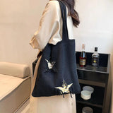 Purple Crochet Woolen Shoulder Bag Large Capacity Casual Tote for Women