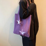 Purple Crochet Woolen Shoulder Bag Large Capacity Casual Tote for Women