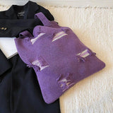 Purple Crochet Woolen Shoulder Bag Large Capacity Casual Tote for Women