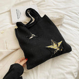 Purple Crochet Woolen Shoulder Bag Large Capacity Casual Tote for Women