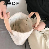 Korean Style Women Handbag Large Capacity Winter Soft Wool Plush Tote Shopping B