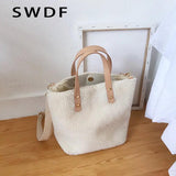 Korean Style Women Handbag Large Capacity Winter Soft Wool Plush Tote Shopping B
