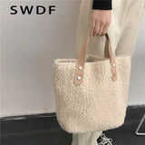 Korean Style Women Handbag Large Capacity Winter Soft Wool Plush Tote Shopping B