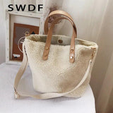 Korean Style Women Handbag Large Capacity Winter Soft Wool Plush Tote Shopping B