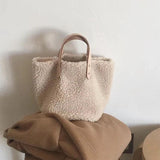 Korean Style Women Handbag Large Capacity Winter Soft Wool Plush Tote Shopping B