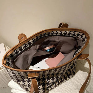 Leopard or Houndstooth Shoulder Bags PU Leather Handbags Tote for Women